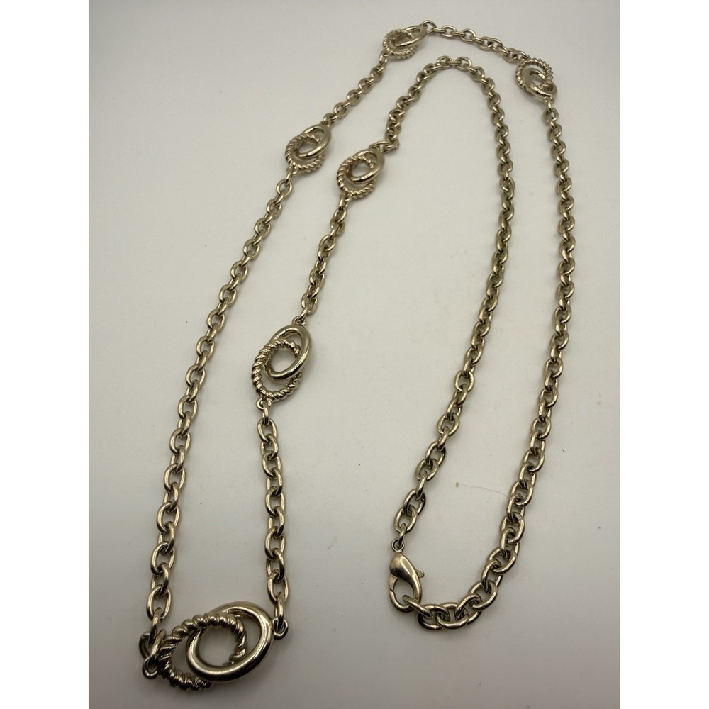 Gold Tone Station Chain Necklace 39"